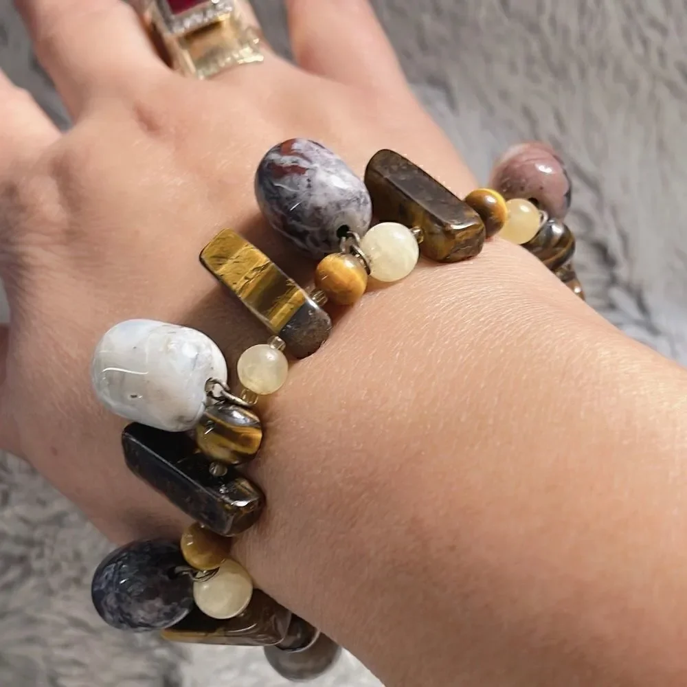 Vintage chunky bracelet natural stone sterling